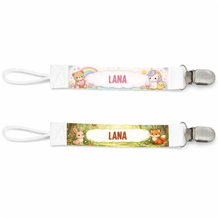 Planetee Lot de 2 Attaches Tétine pour Lana Animaux Mignons - Attache Sucette Personnalisée Bébé Fille Cadeau Naissance
