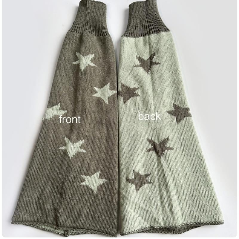 Girls Lolitas Leg Warmers Y2K Star Knitted Flared Leg Sleeves Goth Baggy Cuff Ankle Heap Socks JK Uniform Foot Cover