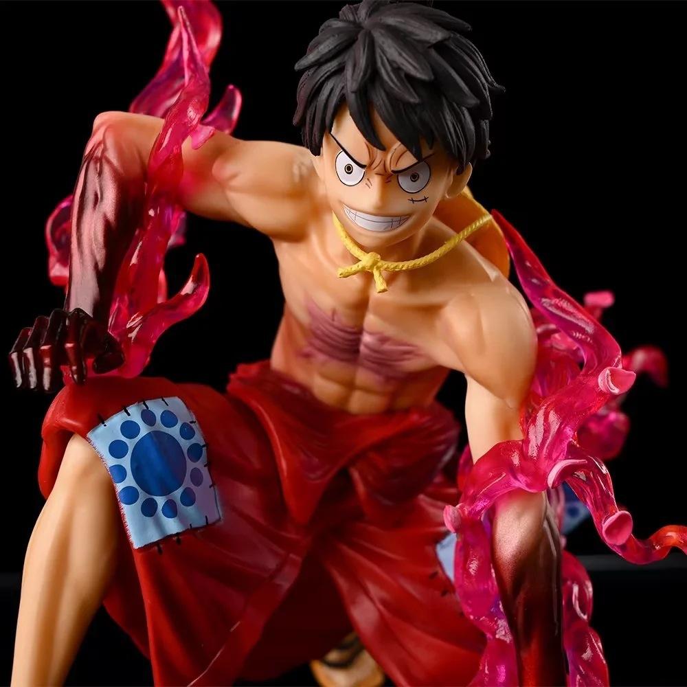 14.5cm One Piece Anime Figure Squatting Flowing Sakura Luffy Battle Form Model PVC Statue Ornament Holiday Toys Gift