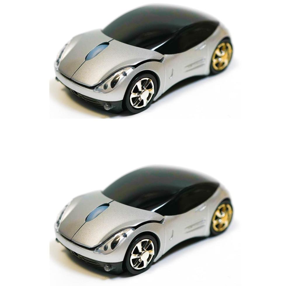 Wireless USB for Sports Set Car-shaped Mouse, Silver, Cars, Silent, Optical, 2-Piece