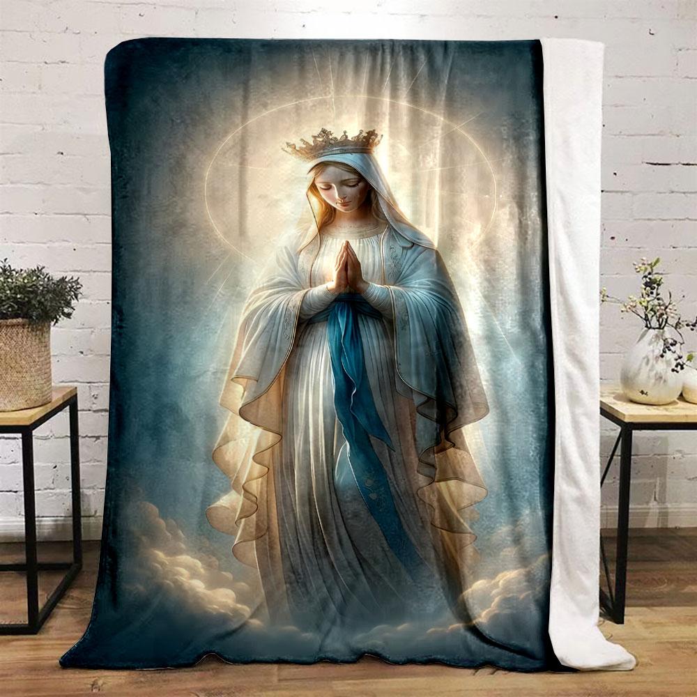 Blessed Mother Haloed Prayer Blanket Printed Blanket for Living Room Bed Couch lunch break Soft Cozy Blanket for Friend's festival Gift