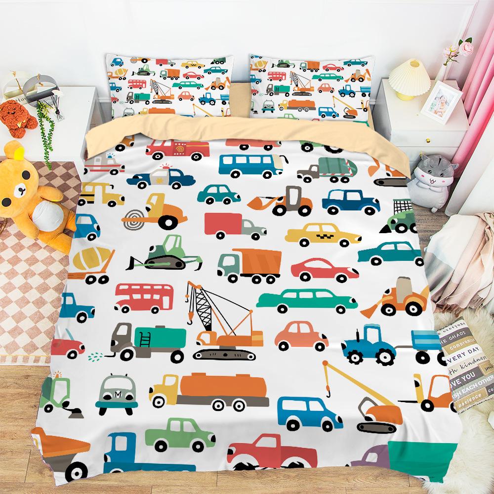 Construction Vehicles Boys Excavator Duvet Cover Truck Excavator Bedding Set For Teens Child Old Retro Car Theme Room Decor