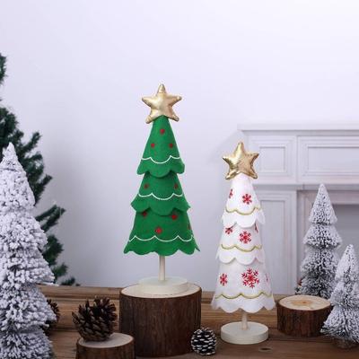 3D Christmas Tree Wooden Ornament Fabric Cute Christmas Decoration Embroidery Snowflake Tabletop Small Ornaments Window