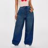 Damen Wide Leg Jeans Hohe Taille Stretch Boyfriend Denim Hose Gerade Beine Locker Baggy Jeans mit Taschen