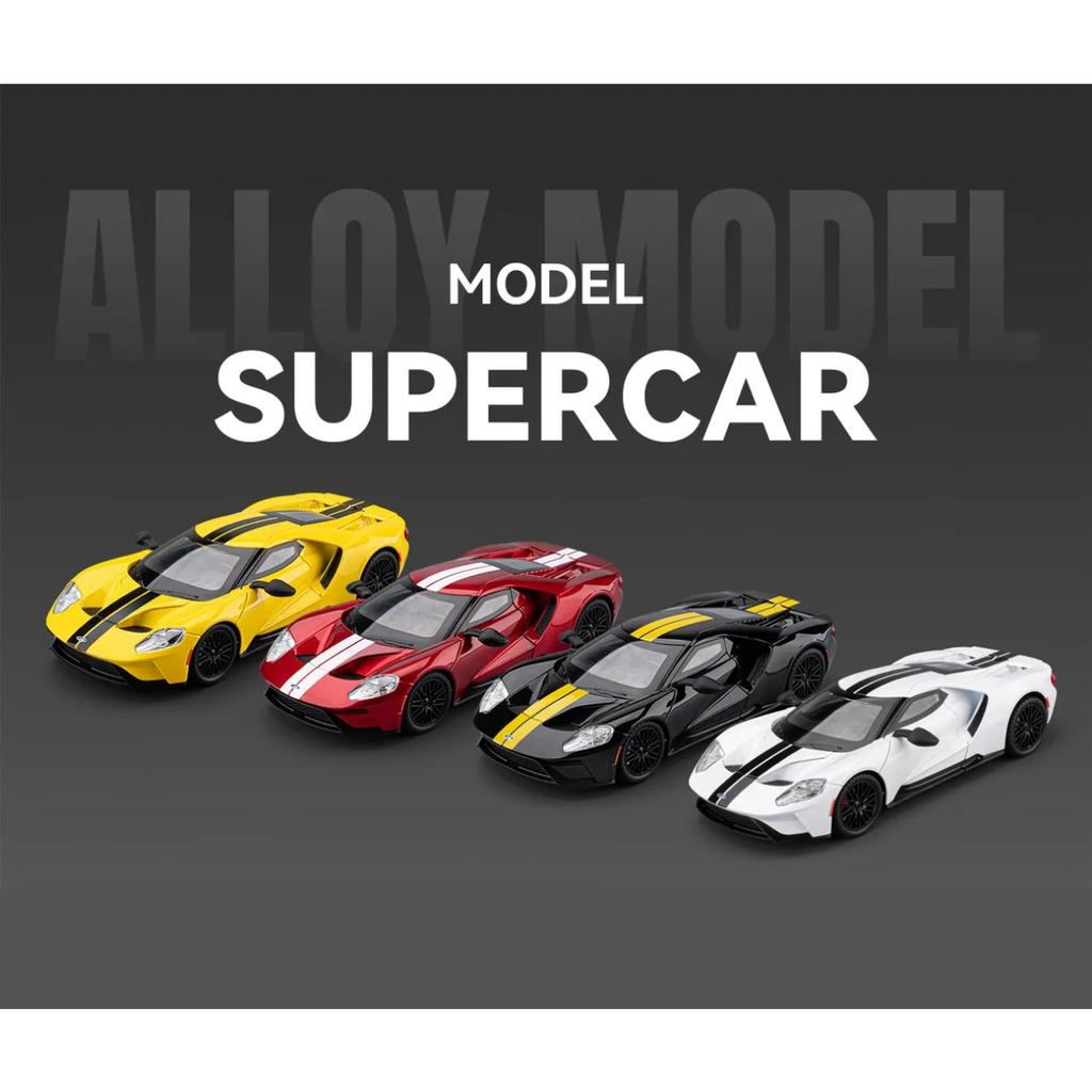 1/24 Ford GT Alloy Super Sports Car Model Diecasts Metal Racing Vehicles Car Model High Simulation Sound and Light Kids Toy Gift