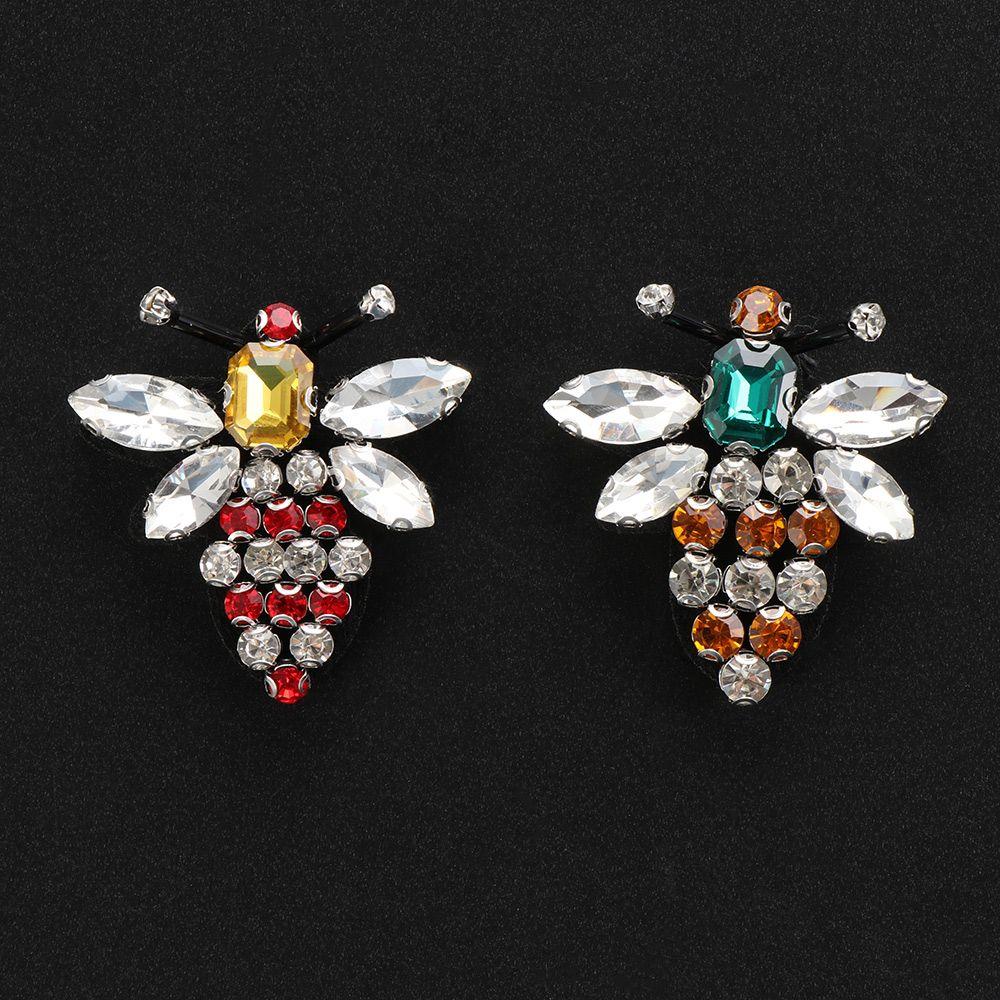 2pcs Handmade Embroidery Rhinestone Beaded Crystal Applique Bee Badge Sequin Patches Sew On Patch