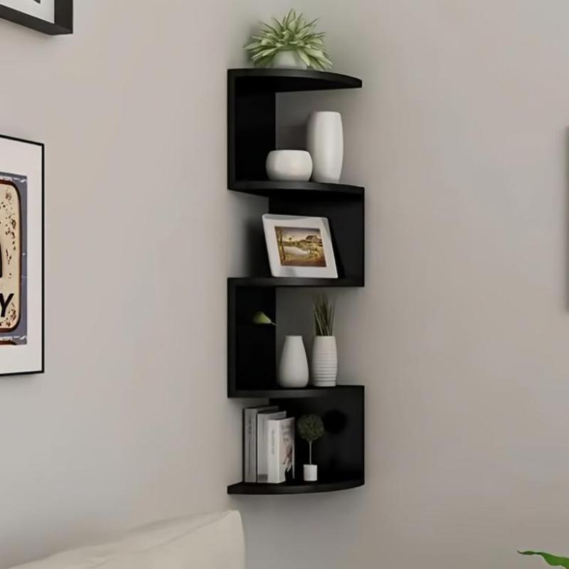 Tier Corner Floating Shelf Unit, Wall-Mounted Plastic Storage Rack, Space-Saving Triangular Design, Suitable For Living Room