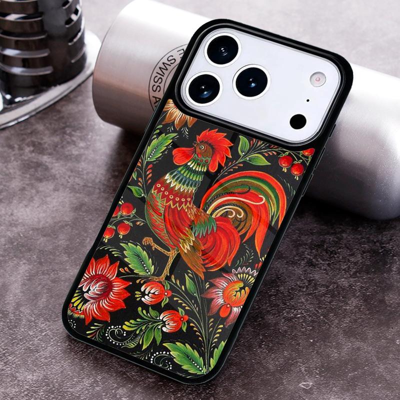 Khokhloma Russian Pattern Flower Phone Case for iPhone 17 16 15 Pro Max Air 14 13 12 11 Plus Shockproof Cover