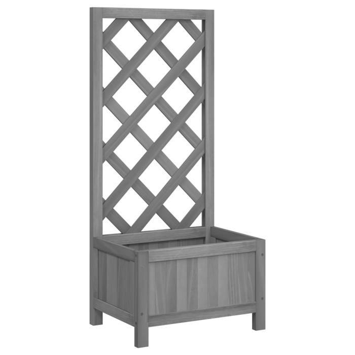 VidaXL Planter with Trellis, Raised Bed, Flower Box, Plant Pot, Flower Box Garden Patio Terrace, Wood Grey 365474