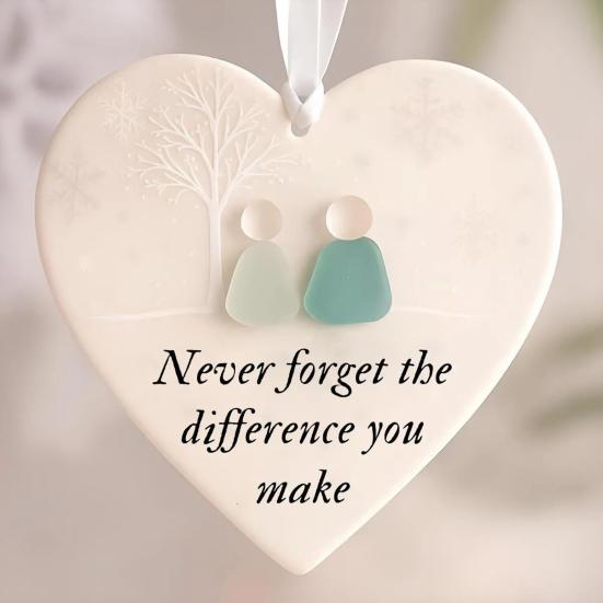 5Pcs Heart-Shaped Sea Glass Friendship Decor Timeless Friendship Heart Keepsake for Best Friends Ceramics Heart Ornament for Christmas Tree