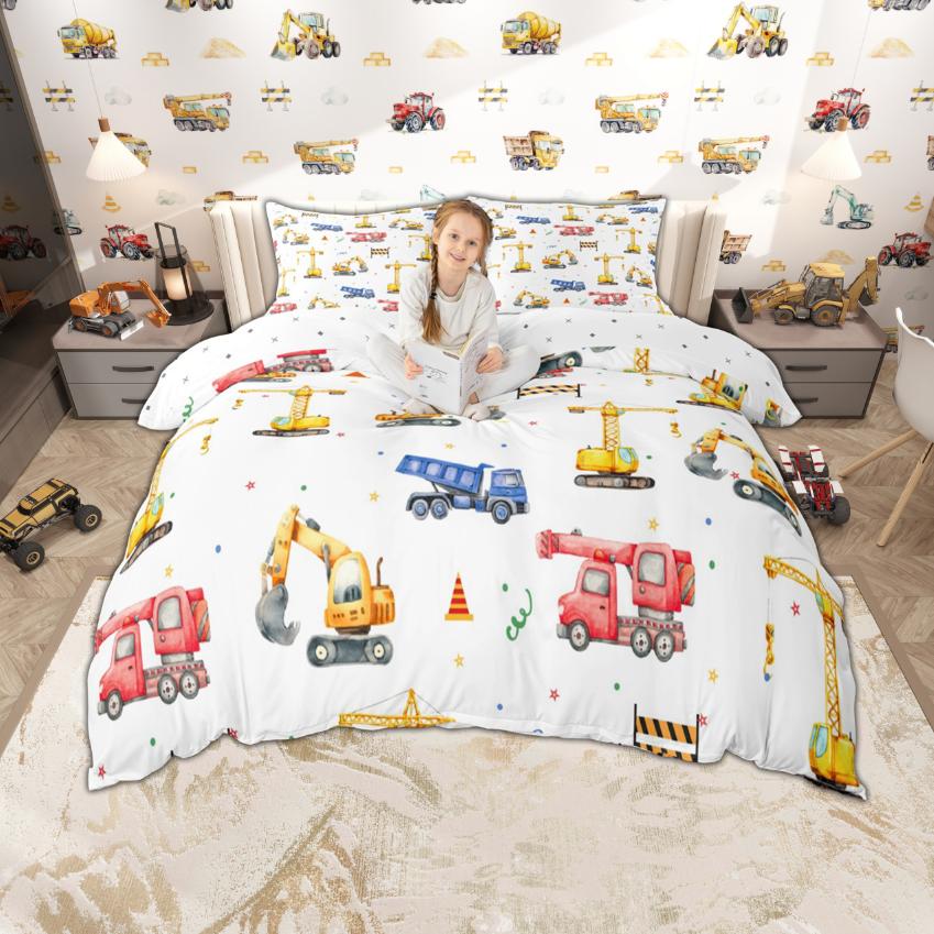 Homewish Cartoon Auto Bettwäsche-Set Für Kinder Jungen 2-teilig/3-teilig Polizeiauto LKW Traktor Bettwäsche Baustellenfahrzeuge Bettwäsche-Set