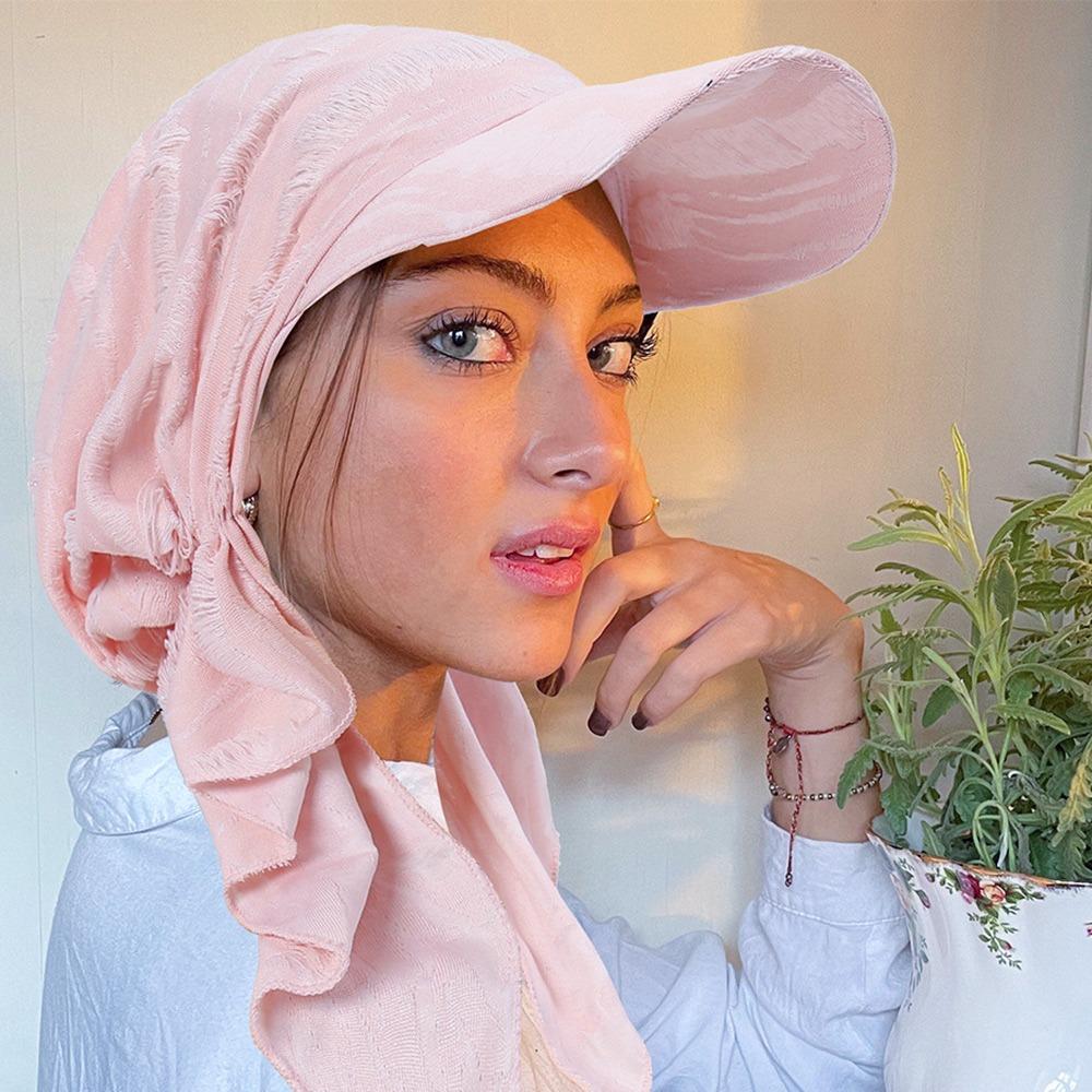 Stretch Fabric Baseball Cap Headscarf Curved Brim Sun Hat Headwrap Hajj Umrah