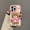Lovely Pink Bowknot Bear Soft Silicone Case For iPhone 13 14 15 16 Pro Max Cartoon Cute Shockproof Protective Phone Cover
