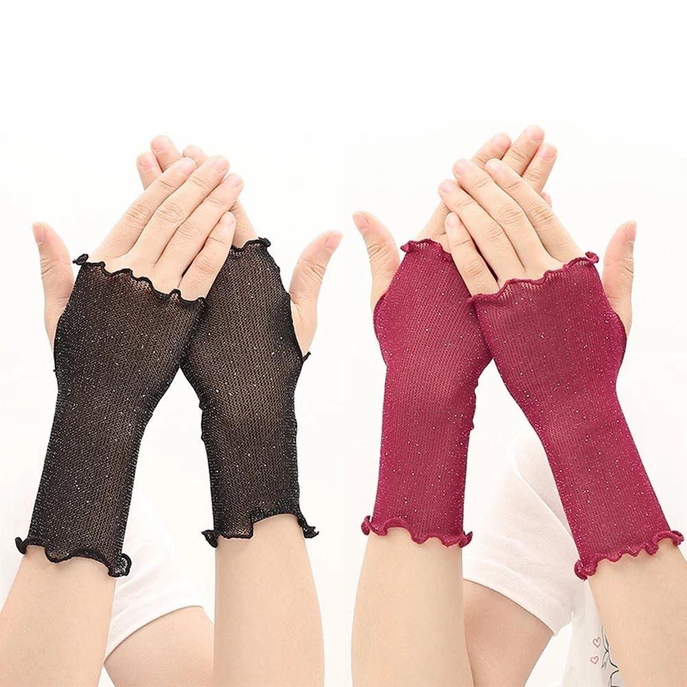 Cycling Anti-UV Shinny  Ruffle Women Mittens Half Finger Gloves Fingerless Gloves Mesh
