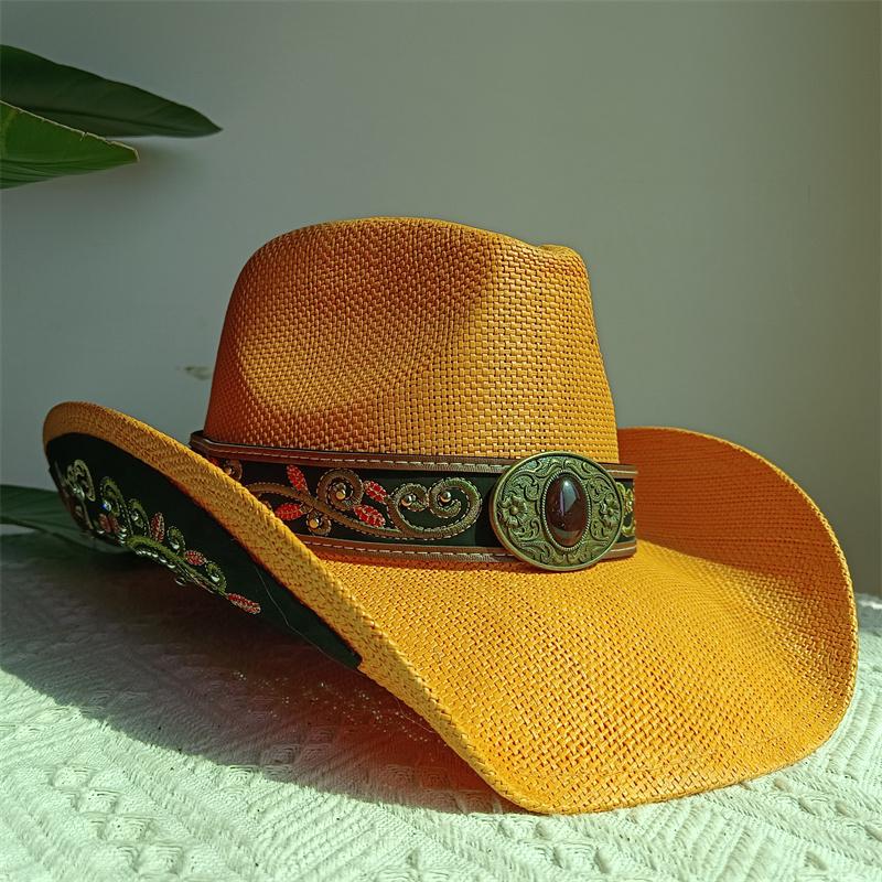 Western Cowboy Straw Hat Embroidery Applique 2025 Cowboy Hat Men and Women Sun Hat Summer Brim Hat Sombrero