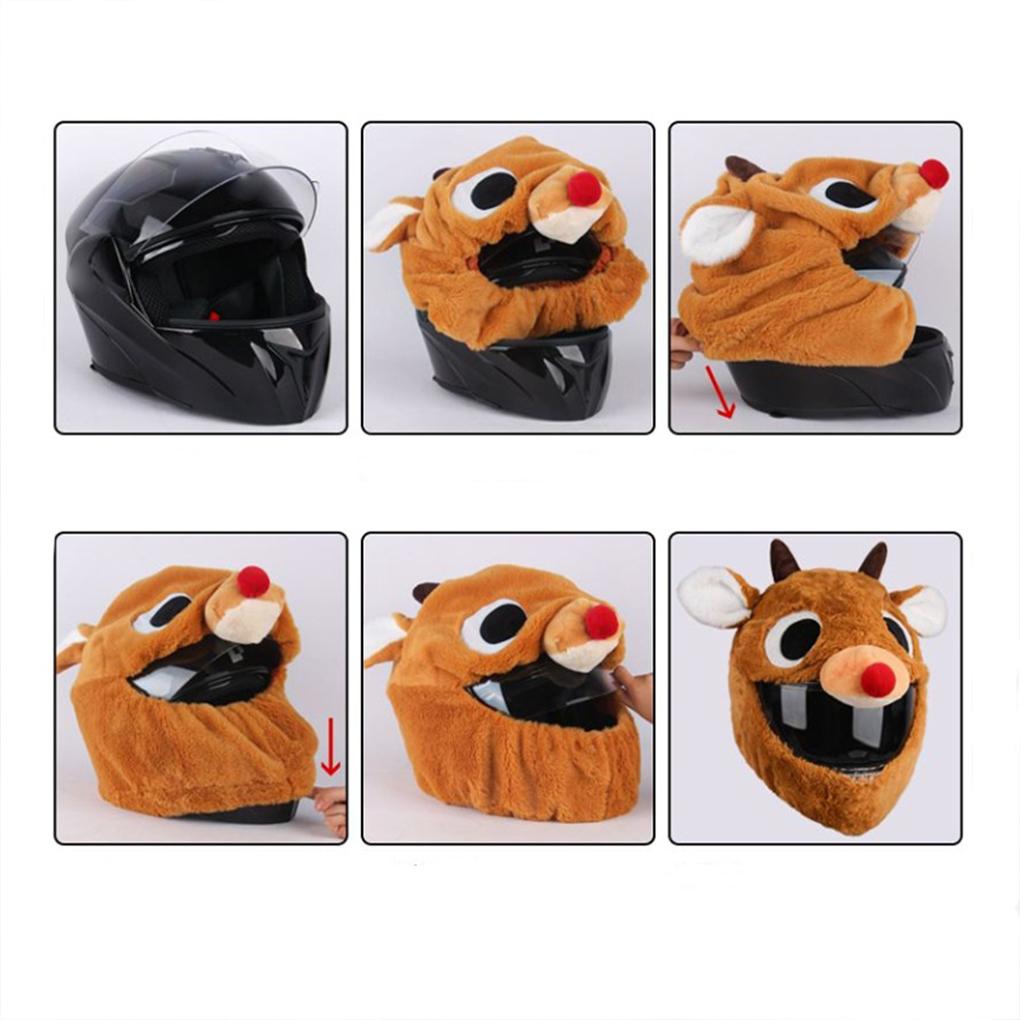 Universal Motorcycle Christmas Helmet Cover Cartoon Elk Santa Claus Fluffy Plush Set Christmas Cosplay Splicing Head Cover