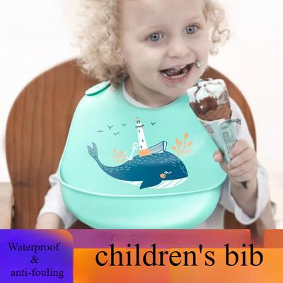 Bavaglino in silicone per neonati, impermeabile, con guinzaglio, per l'alimentazione, con ruttino, morbido, anti-bava, con animali dei cartoni animati, ippopotamo e dinosauro