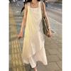 White vest skirt women's summer new French loose design medium and long irregular suspender dress