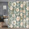 Botanical Floral Curtain - Water-Resistant, 12 Hooks, Plants & Flowers, Machine Washable, Grommet Top, Bath Decor