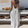 Fashion Summer Spring Solid Color Print Sleeveless Casual Dresses