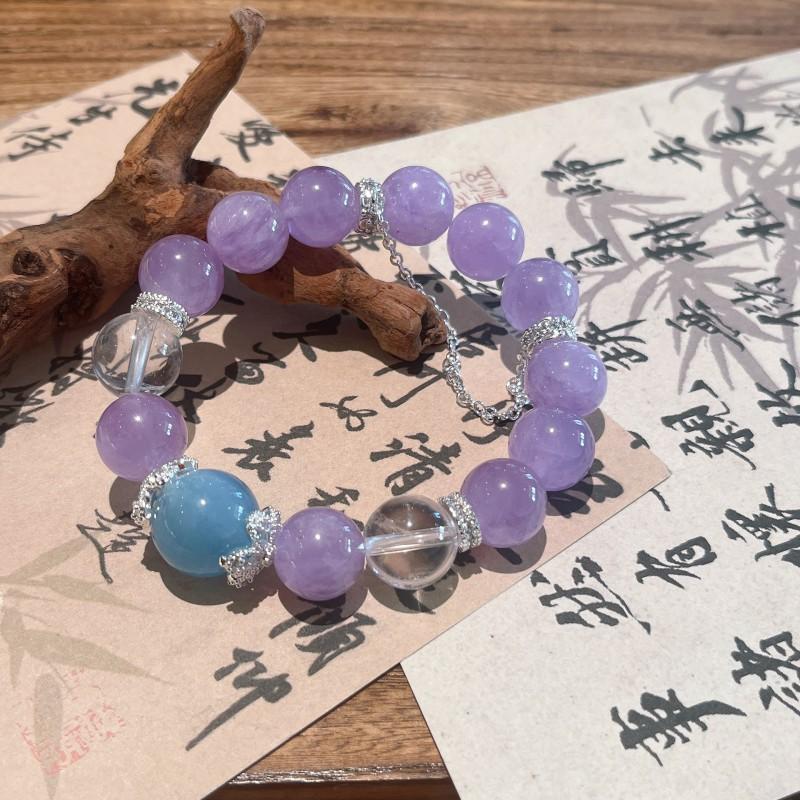 Natural Lavender Amethyst Crystal Bead Bracelet With Large 12mm Faceted Stones Elegant Boho Womens Handmade Jewelry 12mm Amethyst Bead