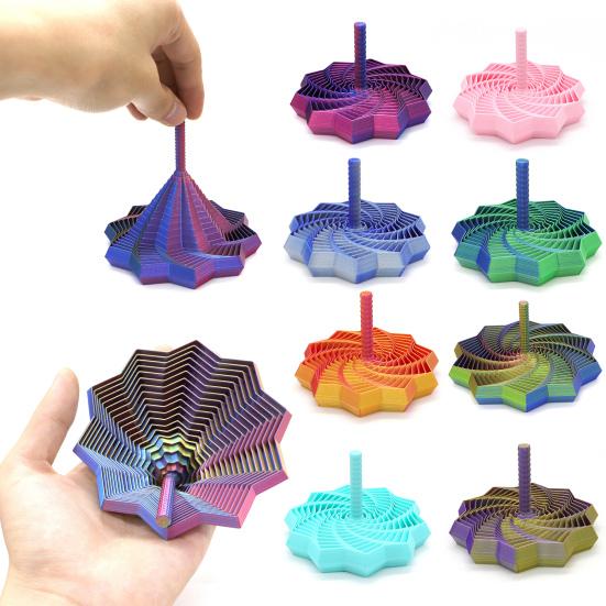 Expandable Sensory Fidget Star 3D Printed Fractal Stress Relief Toy Whirling Spiral Design Fidget Toy with Handle for Anxiety Relief Focus Enhancement