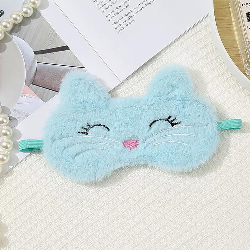 Cute Cartoon Cat Plush Sleeping Eye Mask Comfortable Sleep Aid Eyeshade Travel Home Shading Light Eye Cover