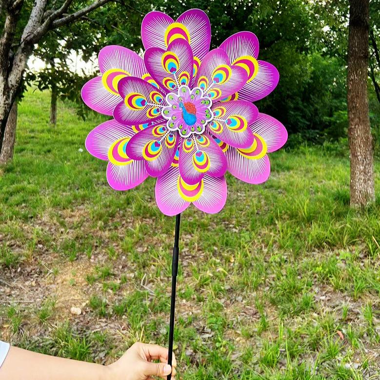 Colorful Outdoor Peacock Double-Layer Large Windmill for Scenic Areas and Night Markets
