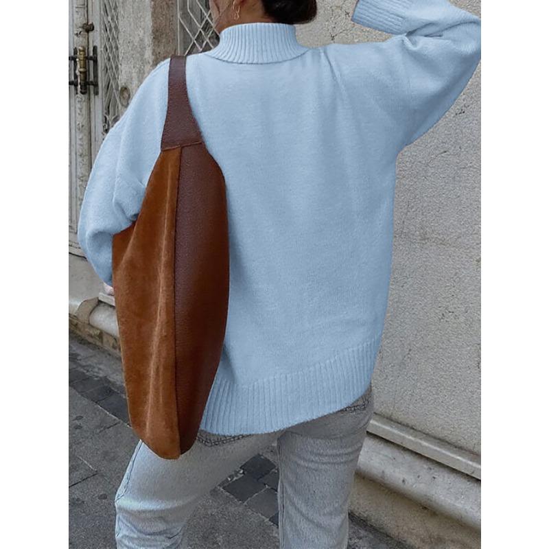 Autumn Winter Round Neck Solid Color Loose Casual Pullover Knitting Top Women Simple Bottomed Sweater