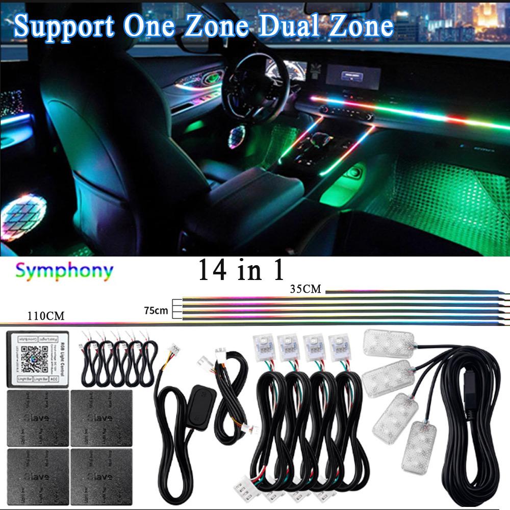 18/22 In 1 Led Acrylic Ambient Lamp 64 213 Color RGB Blutooth APP Control Car Atmosphere Lights Support One Zone Dual Zone 12V
