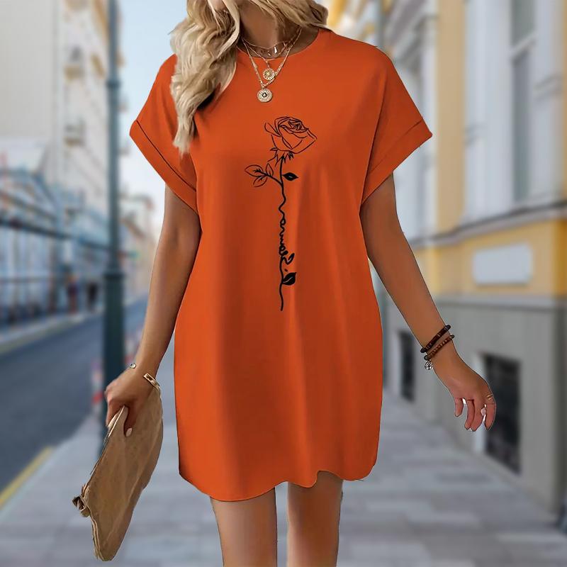 

Модное женское свободное платье-трапеция с принтом роз и коротким рукавом 8XL оранжевый