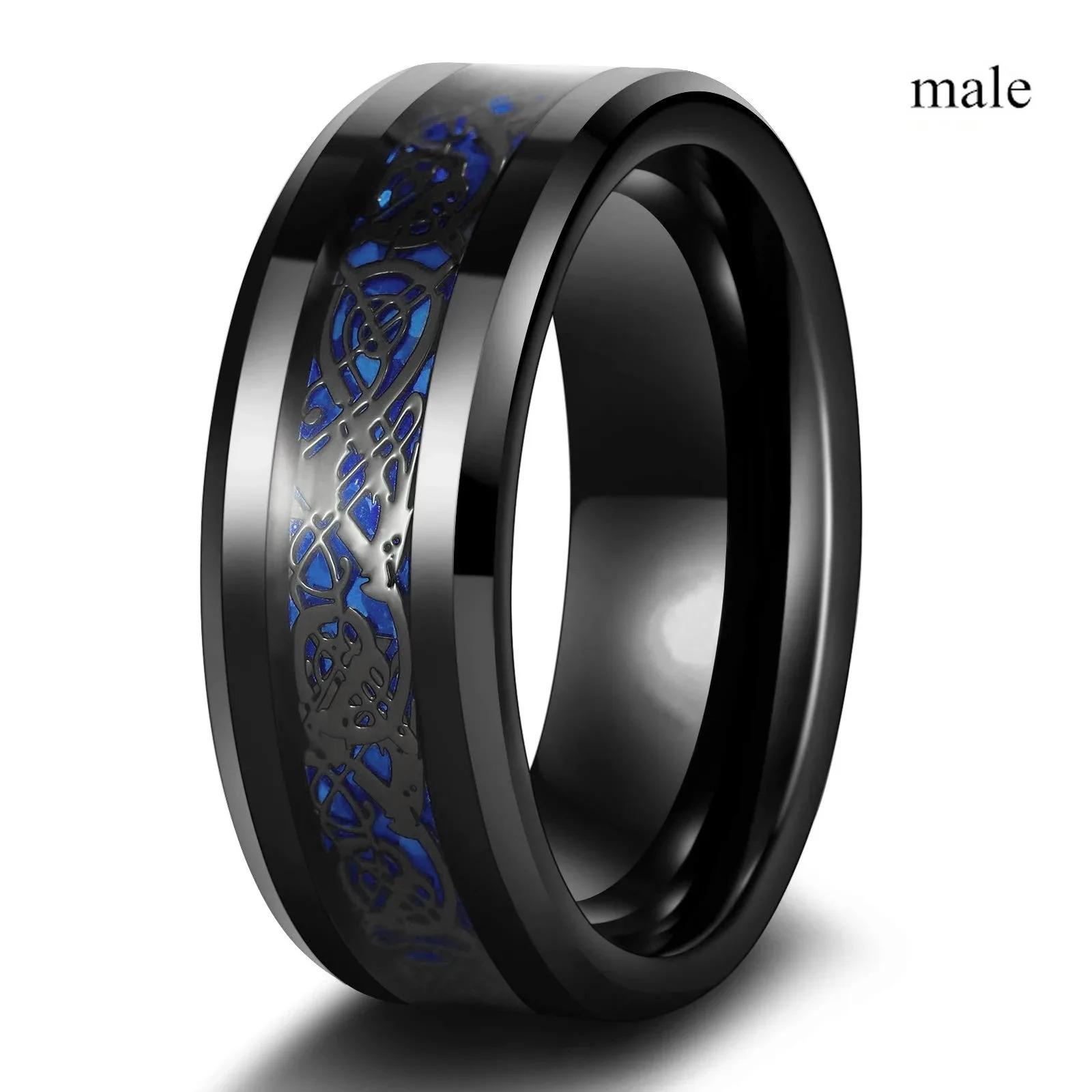 

Charm Couple Rings Romantic Women Purple Rhinestones CZ Rings Set Trendy Men Stainless Steel Celtic Dragon Rings Wedding Zircon 5