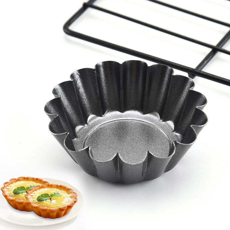 6 ks 7,5 cm Nepřilnavé vroubkované kulaté formičky ve tvaru chryzantémy z uhlíkové oceli na vaječný košíček, puding, koláč, DIY nástroj na pečení vaječných košíčků