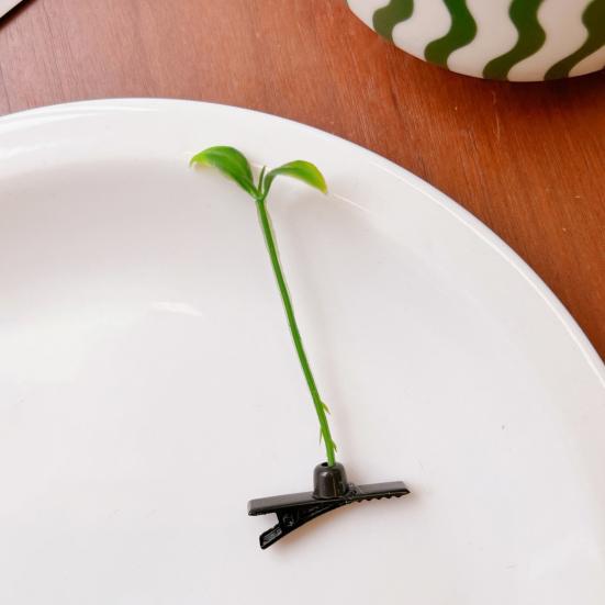 100 Pcs Bean Sprout Hair Clips Plant Hairpins Anti-slip Fake Leaf Funny Shape Long Green Sprout Decor Adult Children Hair Decoration Hair Clips