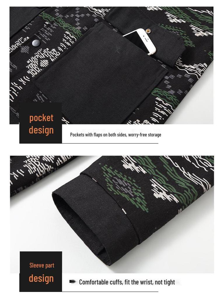 Modna męska jesienna kurtka dżinsowa patchworkowa - Dostępne rozmiary plus