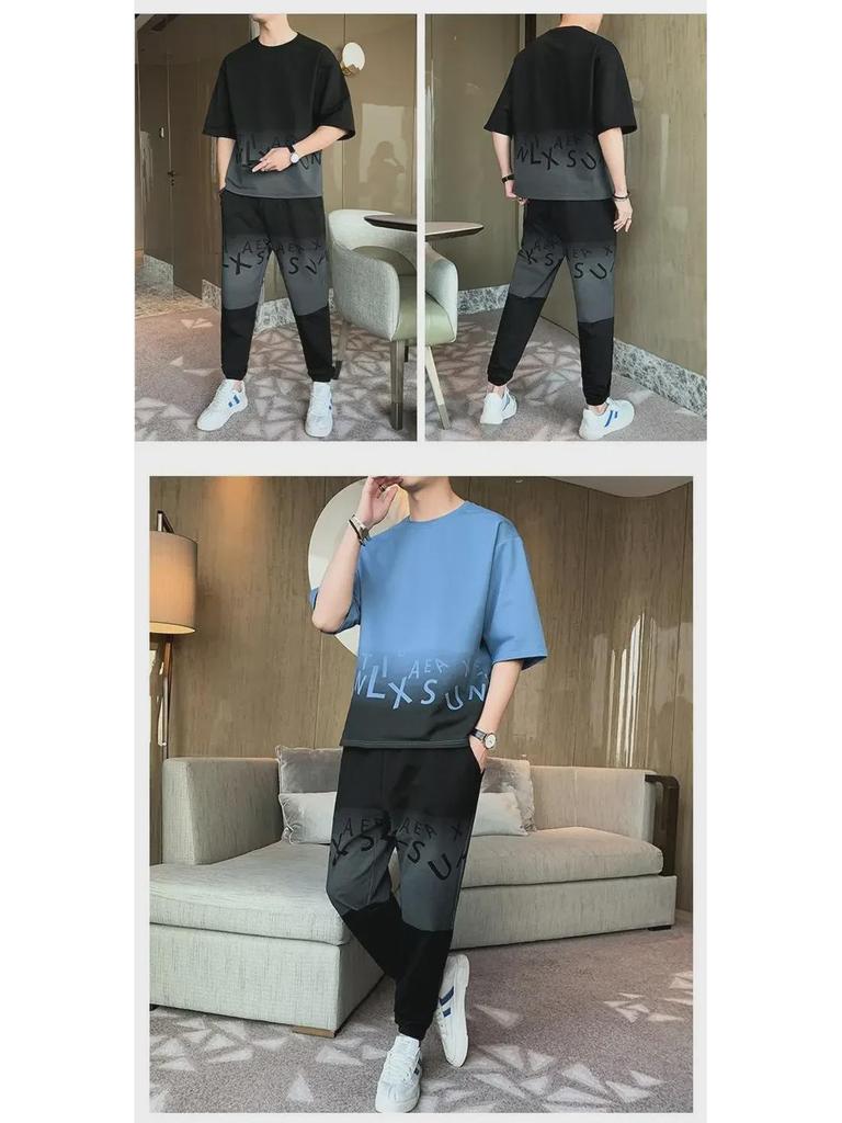 2023 Men's Trendy Korean Short-Sleeved T-Shirt & Sports Suit Set