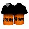 Men's Short Sleeve V-Neck Halloween Print Scrub Top with Chest Pocket