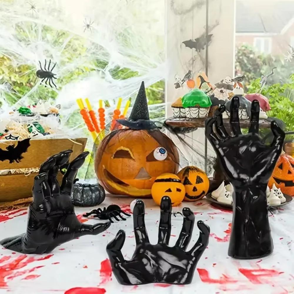 3Pcs with Candle Halloween Life-Sized Hands Decoration Black Ghost Hand Storage Hook  Table