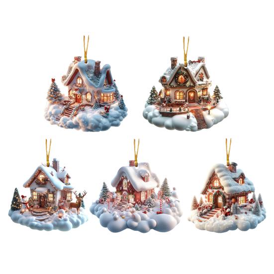 

5 шт. автомобильное украшение акриловое рождественское украшение на елку 2024 подвесное украшение на окно с плоским принтом