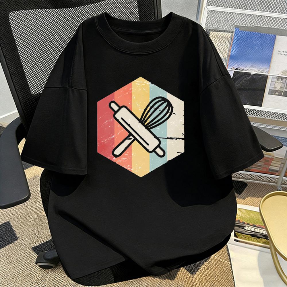 Retro Baker Utensil Cotton TShirt Unisex Tee Pastry Hobby Present Trendy Streetwear Kitchen Enthusiast Summer ShortSleeve Tops