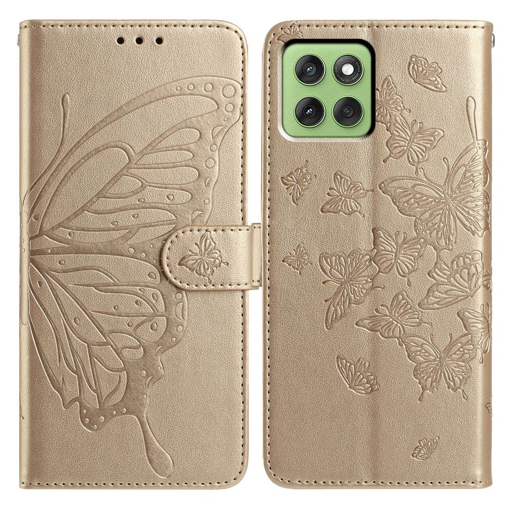 Für Motorola Edge 60 5G Hülle Schmetterling Geprägtes Portemonnaie Ständer PU Leder Klapphülle mit Riemen