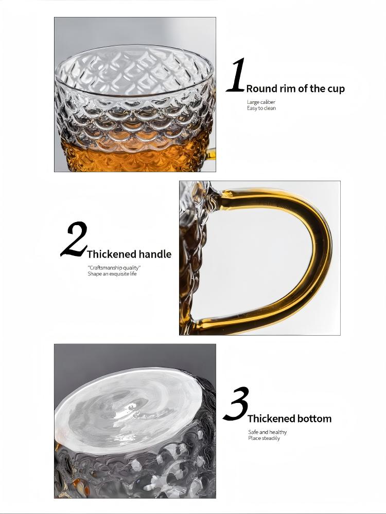Hey LiLac 100ml Fish Scale Pattern Lead-free Borosilicate Heat-Resistant Glass Handle Cup