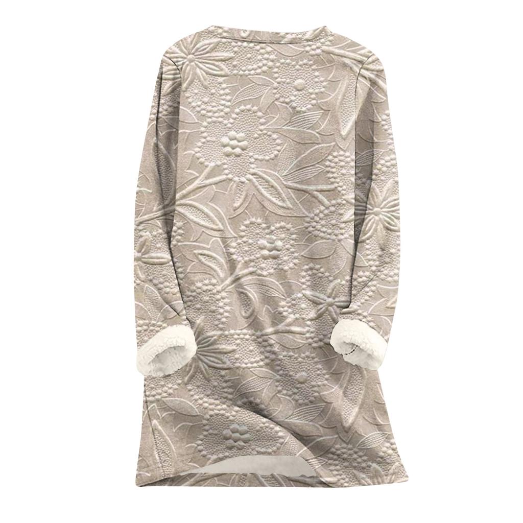 Dame Rundhals Topp Trykk Fortykket Plysj Kasjmir Varm Lang Topp