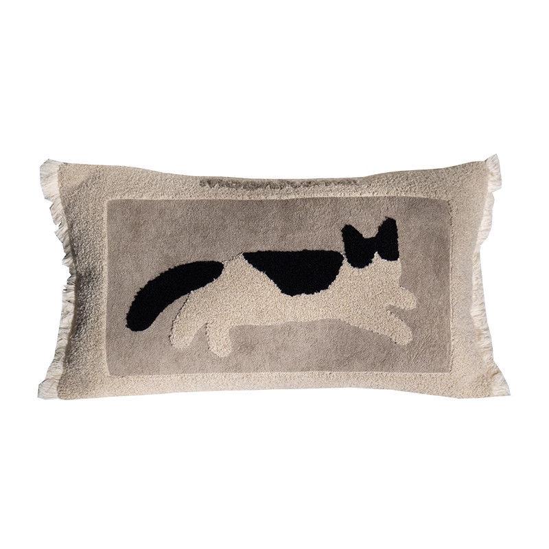 Medieval Critter Embroidery Cushion Cover Puppy Kitten Coffee Brown Washable Home Decoration Pillow Cover 30x50CM