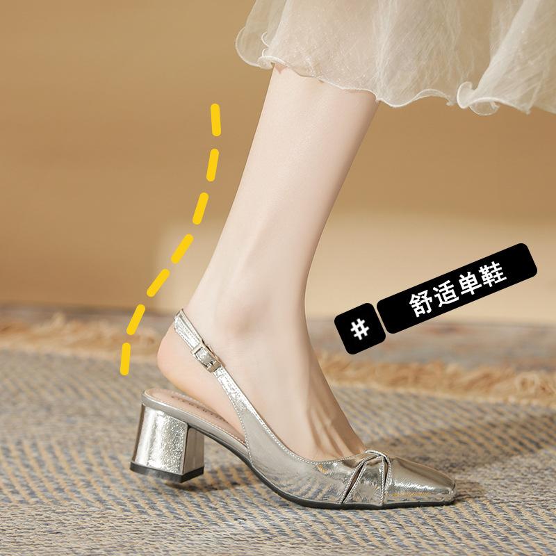 Silver Spring Summer Autumn Niche Design Women's Sandals Empty Square Head Skirt Versatile Women's Thick Heel Single Shoes