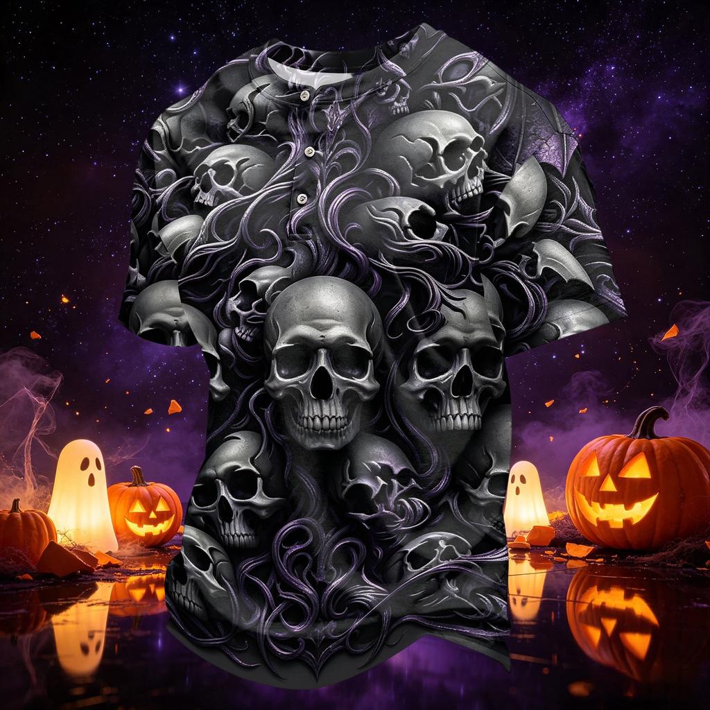 Men's Quick-Dry Neck Short Sleeve T-Shirt with Halloween Print