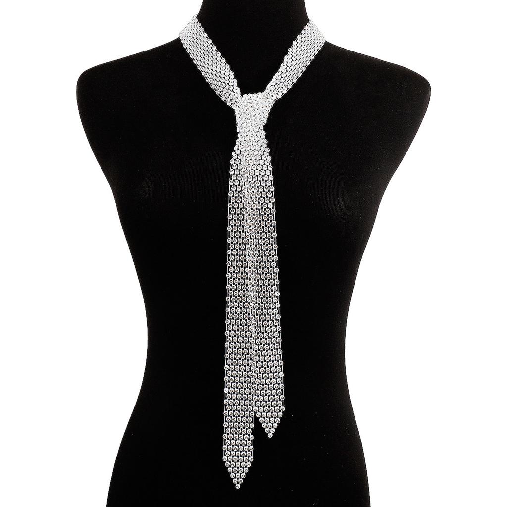Neckerchiefs Ins Cold Wind Rhinestones Necklace Female Hip Hop Sweater Chain Tie Clavicle Chain Wedding Accessories