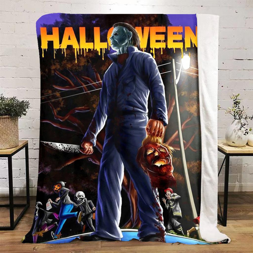 Couverture Affiche de Film d'Horreur Halloween Parfaite Toutes Saisons Douce Confortable Canapé Bureau Sieste Voyage Cadeau Festif