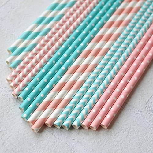 SSORA Paper Straws, Pink and Blue Stripes, Disposable, Pack of 150, Perfect for Events, Birthdays, Weddings, Parties, Celebrations, and Christmas Deco