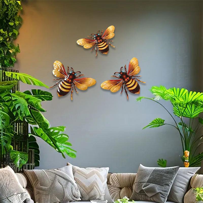 Bee Home Decor Metal Bee Wall Decor 3X Metal Decorations For Nursery Bathroom Kitchen Weather-Resistant Rust-Proof Sculptures